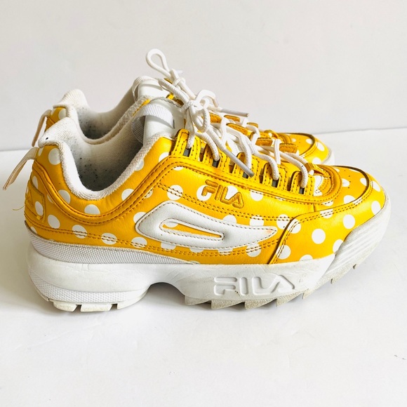 yellow polka dot fila shoes